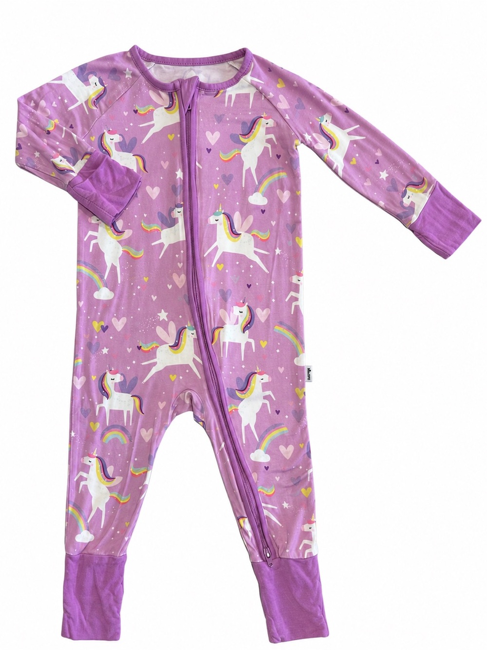 Little Sleepies Unicorn Rainbow Bamboo Zippy Pajamas 3-6M Purple